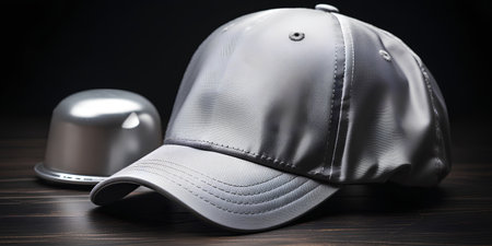 Baseball cap on a dark background. Shallow depth of field.の素材