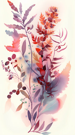 Watercolor floral background. Hand drawn watercolor flowers and branches.の素材