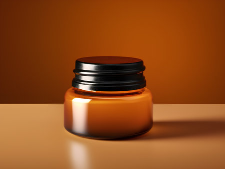 Mockup of a cosmetic bottle on orange background. 3d renderingの素材