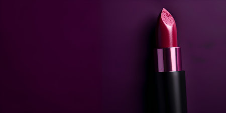 Lipstick on a purple background with copy space. Top view.の素材
