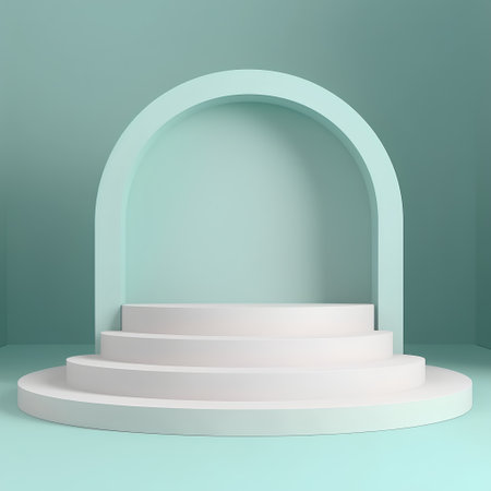 Abstract minimal scene with white podium and arch. 3d render illustrationの素材