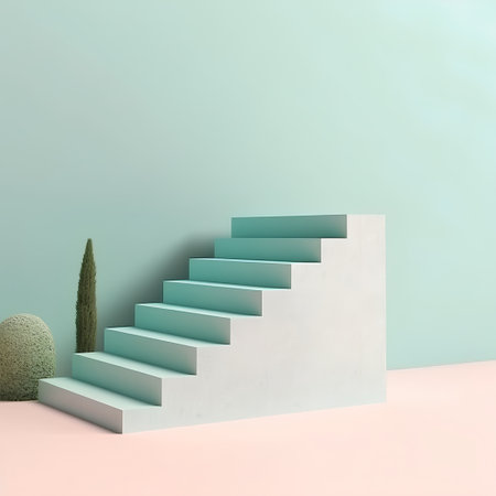 Minimalist interior design with stairs and plants. 3d renderの素材