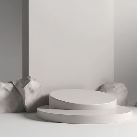 3d render of abstract minimal geometric forms. Glossy white podium for product presentation.の素材
