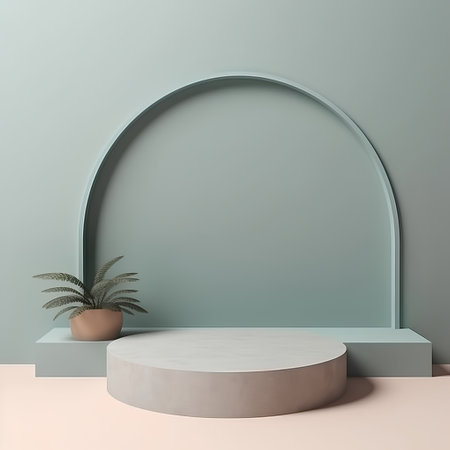 3d render of minimal geometric forms, podium for product display.の素材