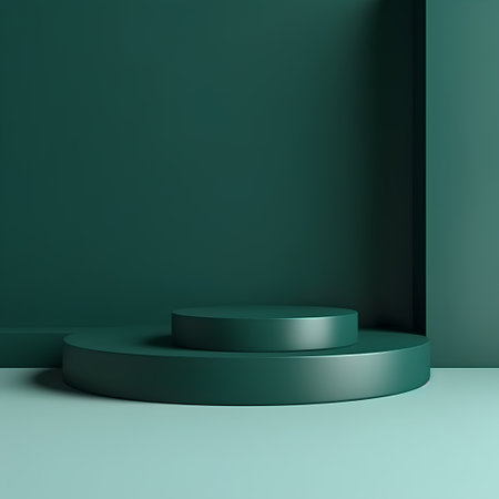 3d render of abstract minimal geometric forms. Glossy green podium for your design.の素材