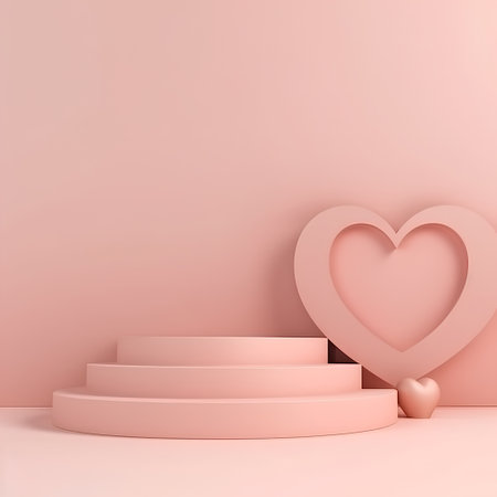 3d render of Valentine's Day background. Minimal scene with podium and heart.の素材
