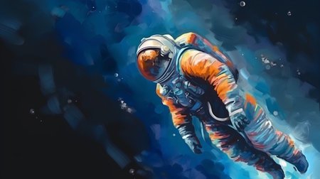 Astronaut in space against a dark background. Digital painting.の素材
