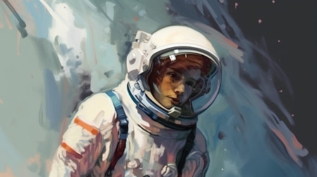 Astronaut in space against the background of the cosmos. Digital painting.の素材