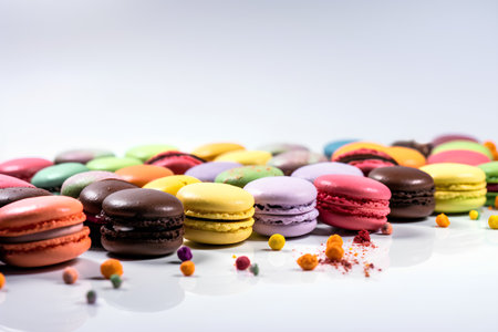 Colorful macaroons on a white background. Selective focus.の素材