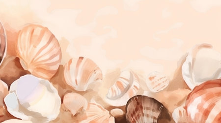 Seashells. Hand drawn watercolor background. Vector illustration.の素材