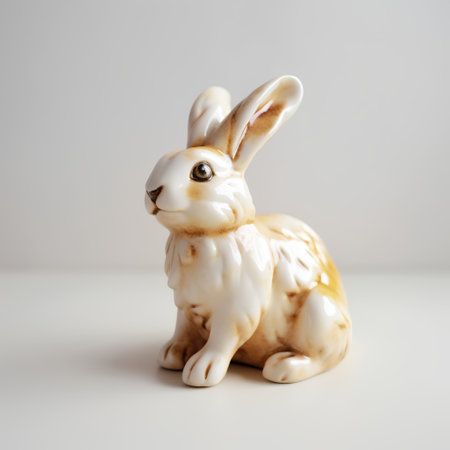 Ceramic figurine of a rabbit on a white background.の素材