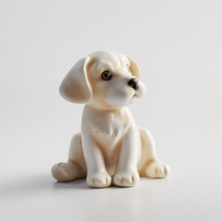 Ceramic figurine of a dog on a white background.の素材