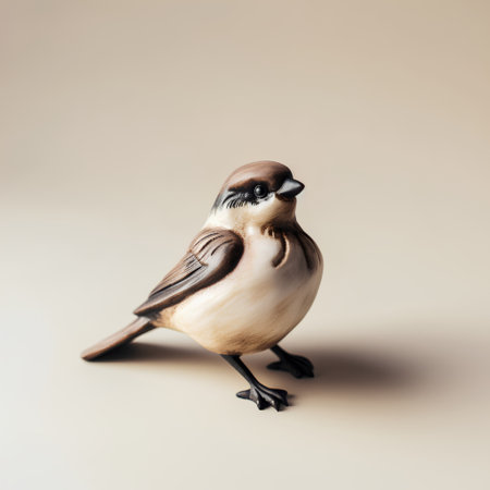 sparrow figurine on a beige background, closeupの素材