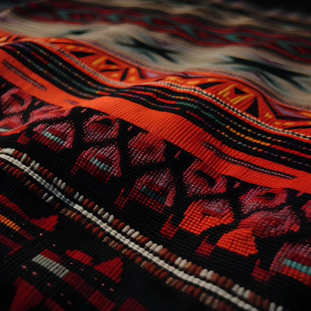 Colorful Thai silk fabric pattern background. Close-up view.の素材