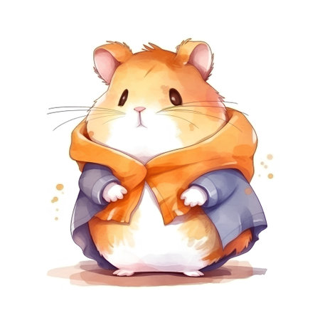 Cute hamster in winter clothes. Watercolor hand drawn illustrationの素材