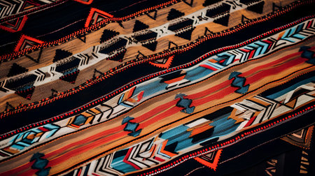The texture of the fabric is brown with a pattern of geometric shapes.の素材
