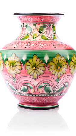 Colorful ceramic vase isolated on white background, clipping path includedの素材