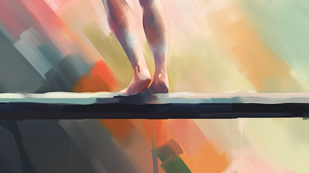 Female legs on a background of colored stripes. 3D illustration.の素材