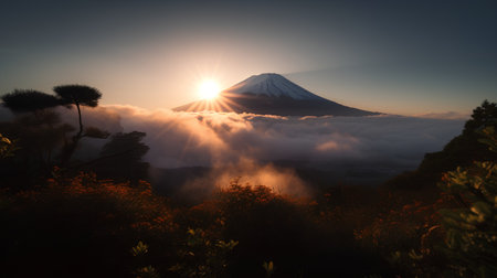 Fuji mountain and clouds at sunset, Yamanashi, Japanの素材