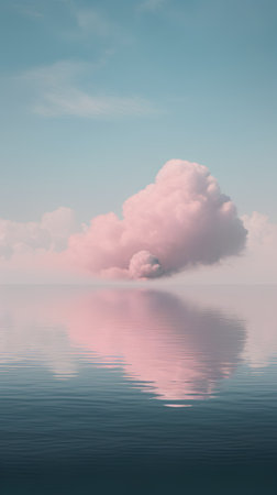 Pink cloud on the sky reflected in the water. 3d illustrationの素材