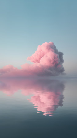 Pink cloud with reflection in the water. 3d rendering, illustration.の素材