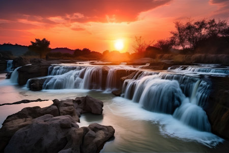 Beautiful waterfall at sunset in the south of Thailand, South East Asiaの素材
