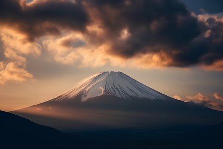 Mt Fuji at sunset with clouds in Yamanashi, Japanの素材