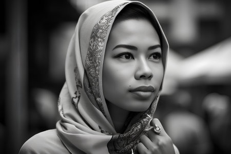 Portrait of beautiful asian muslim woman wearing headscarfの素材