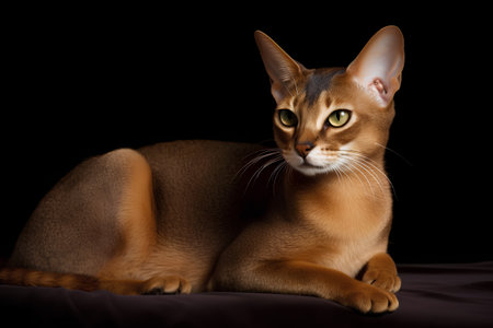 Portrait of Abyssinian cat on black background. Studio shot.の素材