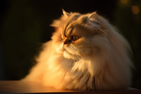 Persian cat in the light of the setting sun close-upの素材