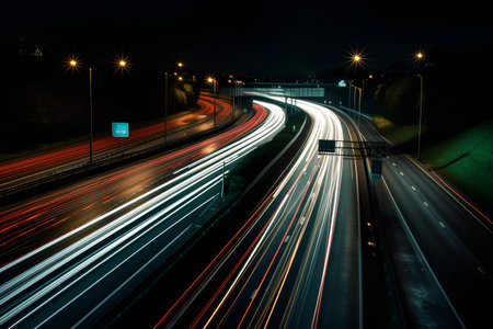 highway with car light trails in the city at night. long exposureの素材