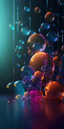 3d render, abstract colorful background with glass balls, light effectsの素材