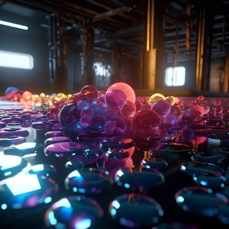 abstract scene with glass balls in the dark, 3d renderの素材