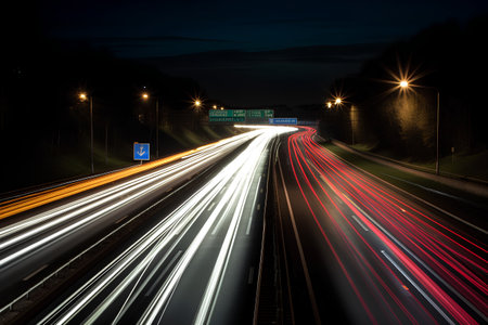 Night traffic on the highway. Long exposure photo with long exposure.の素材
