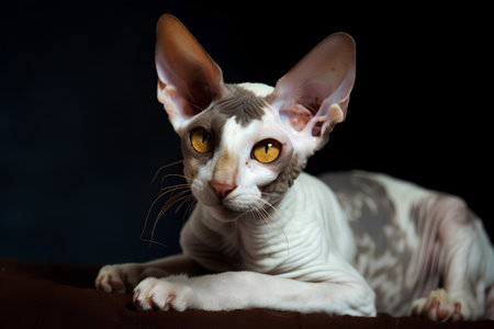 Portrait of a sphynx cat on a black backgroundの素材