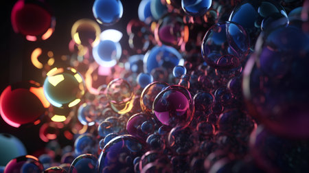 abstract background with colorful glass balls, 3d illustration, horizontalの素材