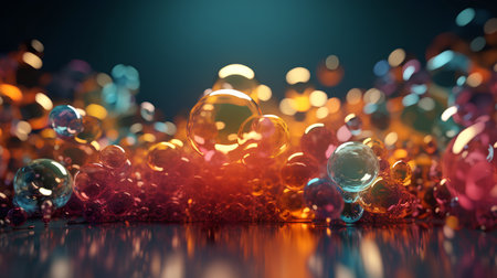 3d illustration of abstract background with bokeh lights and glass ballsの素材