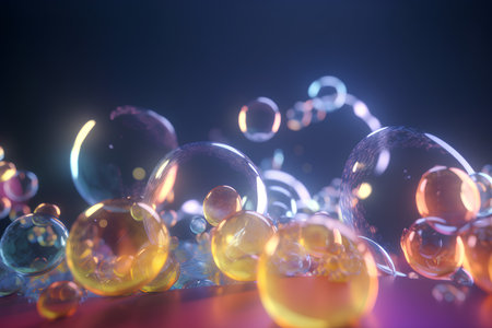 Bubbles on a dark background. 3d rendering, 3d illustration.の素材