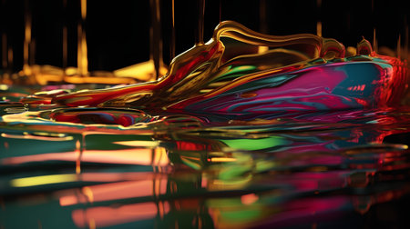 Colourful paint dripping on a black background. 3d renderingの素材