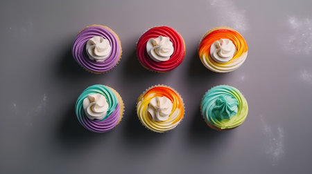 Colorful cupcakes on a gray background. Selective focus.の素材