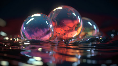 abstract scene with water drops and bubbles. 3d render illustrationの素材