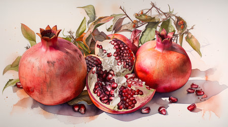 Pomegranate fruit on a white background. Watercolor paintingの素材