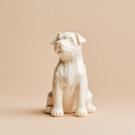 White dog figurine on a beige background. 3d renderingの素材