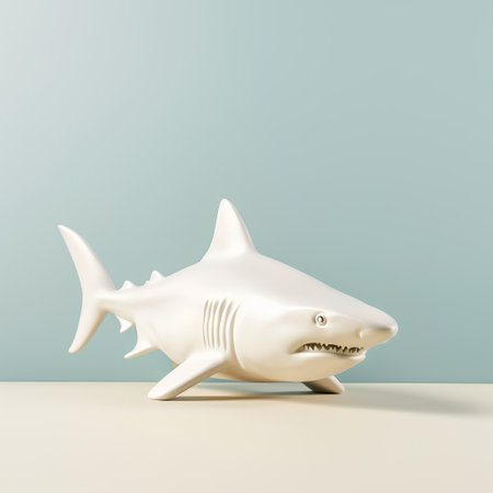White shark figurine on a blue background. 3d rendering.の素材