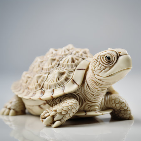 turtle toy on a white background, close-up, selective focusの素材