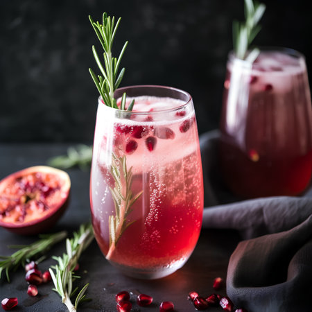 Refreshing pomegranate cocktail with rosemary and iceの素材