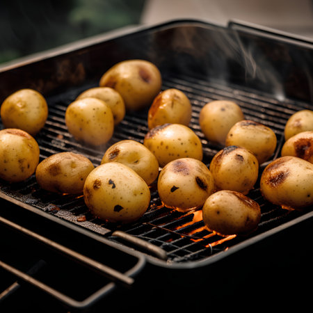Potatoes on the grill in the summer. Selective focus.の素材