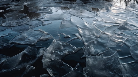 Ice floes on a frozen lake in the winter, close-upの素材