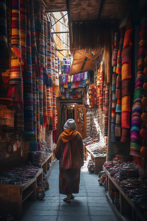 Old woman walking in the old medina of Fez, Moroccoの素材