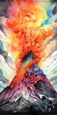 Volcanic eruption. Colorful illustration of a volcano eruption.の素材